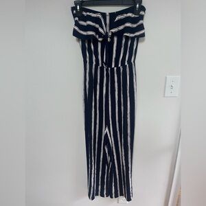 Navy and White Striped Jumpsuit